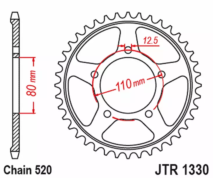 JT Takaratas ZBK - Musta Zinc JTR1330.45ZBK - Moottoripyörän Ketjut & rattaat - 78080 - 1