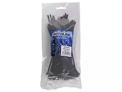 NIPPUSIDE MUSTA AUTOLINE 200X4,8 100 KPL PUSSI - Yleisosat ja tarvikkeet - 36290 - 1