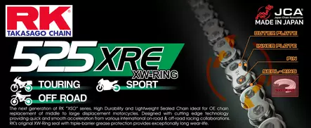 RK 525XRE XW-rengasketju +CLF(niittil.) - Moottoripyörän Ketjut & rattaat - 86900 - 1