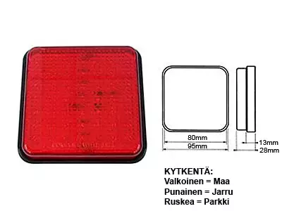 LED TAKAVALO 10-30V PUN 80X80MM (PARKKI/JARRU) - Yleisosat ja tarvikkeet - 50311 - 1