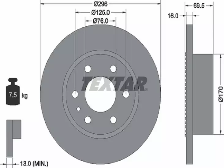 TEXTAR JARRULEVY 296MM IVECO DAILY TAKA ABS - Yleisosat ja tarvikkeet - 54812 - 1