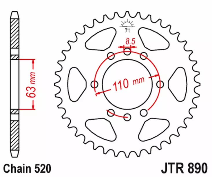JT Rear Sprocket JTR890.45 - Moottoripyörän Ketjut & rattaat - 85833 - 1
