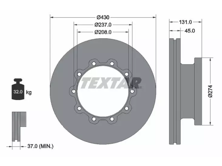 TEXTAR JARRULEVY 430MM SCANIA 430MM ETU/TAKA - Yleisosat ja tarvikkeet - 55283 - 1