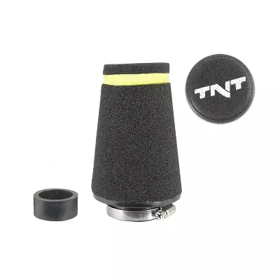 TNT Ilmasuodatin, Speed, Musta, Kiinitys Ø 28/35mm, (Ø 70 - 48mm x p. 100mm) - Mopon & Skootterin Ilmansuodattimet - 98613 - 1