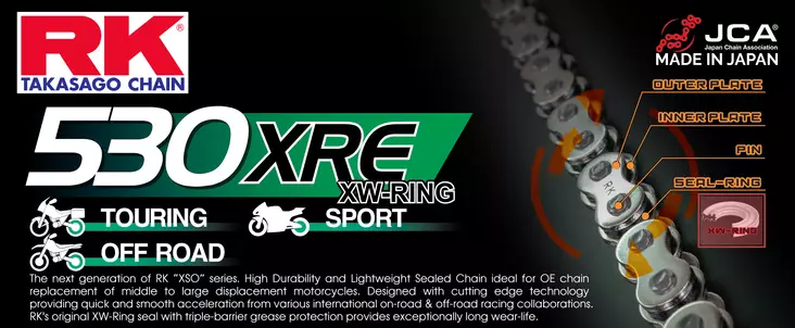 RK 530XRE XW-rengasketju +CLF(niittil.) - Moottoripyörän Ketjut & rattaat - 99304 - 1