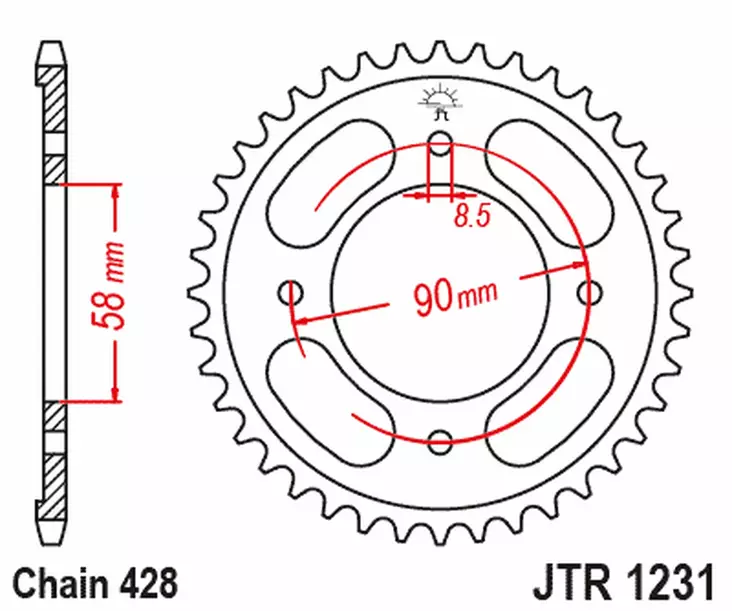 JT Takaratas JTR1231.36 - Moottoripyörän Ketjut & rattaat - 78575 - 1