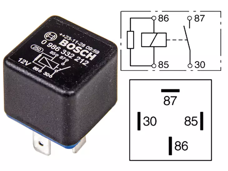 RELE BOSCH 12V 30A, VASTUS, A-KYTKENTÄ ILMAN KIINN. - Yleisosat ja tarvikkeet - 76455 - 1