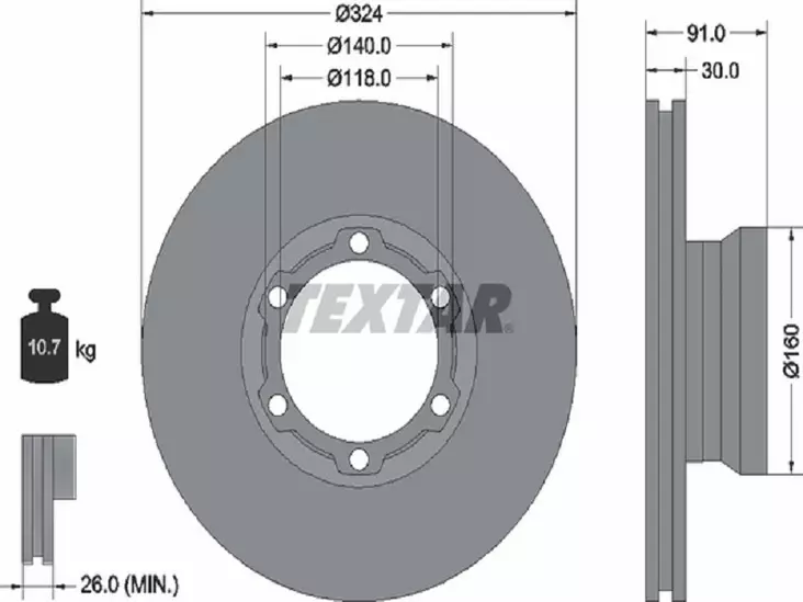 TEXTAR JARRULEVY 324MM MB VARIO ETU/TAKA - Yleisosat ja tarvikkeet - 55105 - 1