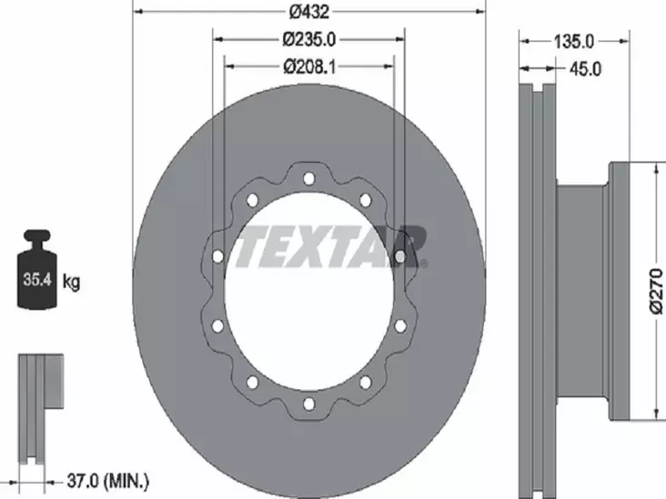 TEXTAR JARRULEVY 432MM MAN TGA TAKA - Yleisosat ja tarvikkeet - 55495 - 1