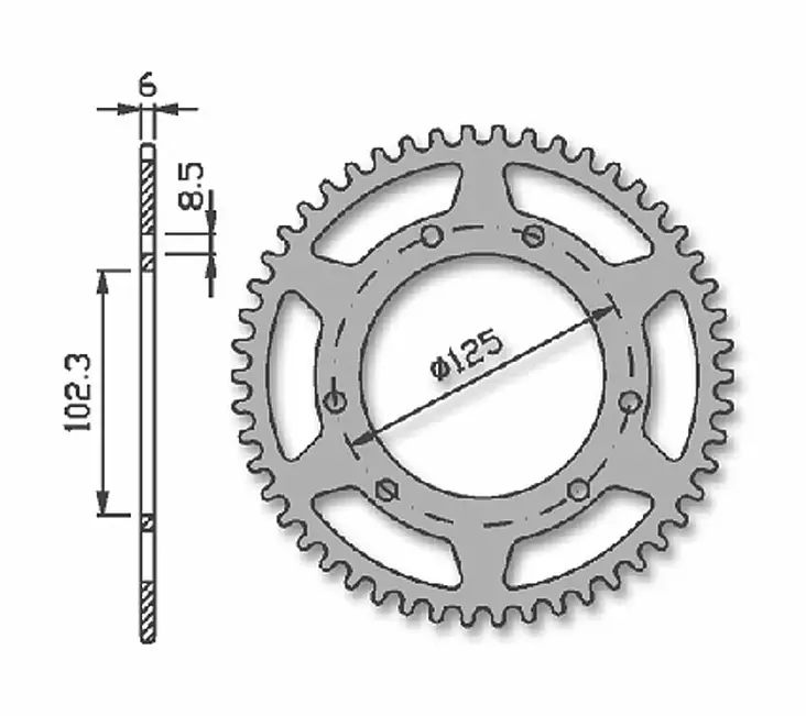 Forte Takaratas 53 ham. (420), Ø105mm, Pun. Alu., Aprilia / Derbi / Drac / Rieju - Moottoripyörän Ketjut & rattaat - 100746 - 1