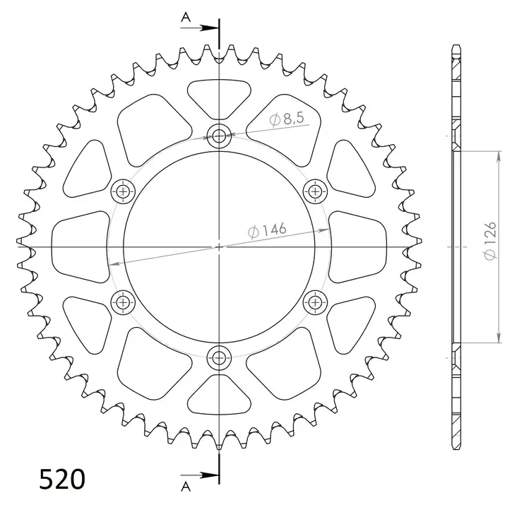 Supersprox Alu Takaratas SU RM125/250/450 Musta 50 - Moottoripyörän Ketjut & rattaat - 101056 - 1