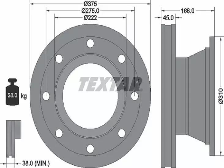 TEXTAR JARRULEVY 375MM VOLVO FL TAKA 22.5 - Yleisosat ja tarvikkeet - 55166 - 1