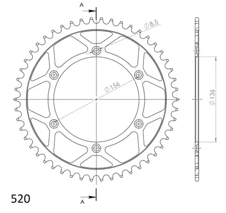 Supersprox Teräs takaratas Beta/GasGas/Husqv. Musta 48 - Moottoripyörän Ketjut & rattaat - 100486 - 1
