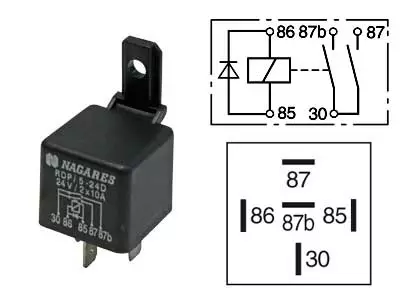 RELE 24V 2X10A 5-N. 87B, DIODI, PITIMELLÄ - Yleisosat ja tarvikkeet - 43737 - 1