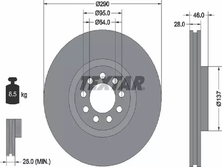 TEXTAR JARRULEVY 290MM IVECO DAILY III ETU (2 KPL PAKETISSA) - Yleisosat ja tarvikkeet - 55187 - 1