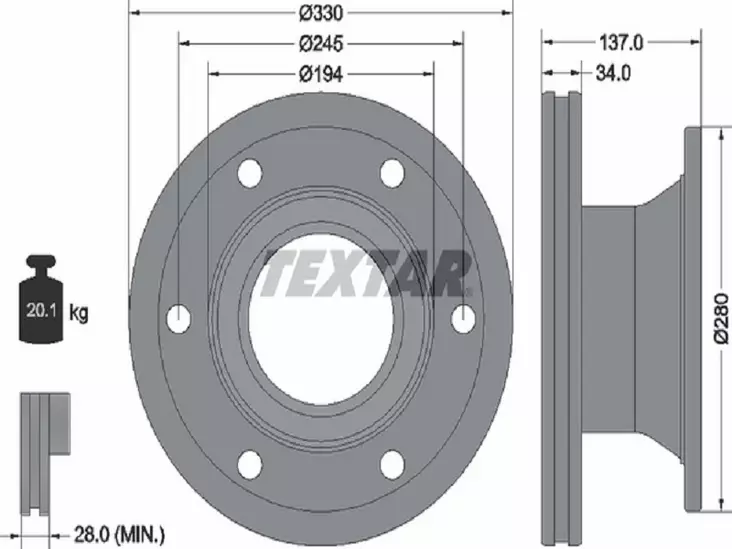 TEXTAR JARRULEVY 330MM RENAULT MIDLUM TAKA ABS KEHÄLLÄ - Yleisosat ja tarvikkeet - 55467 - 1