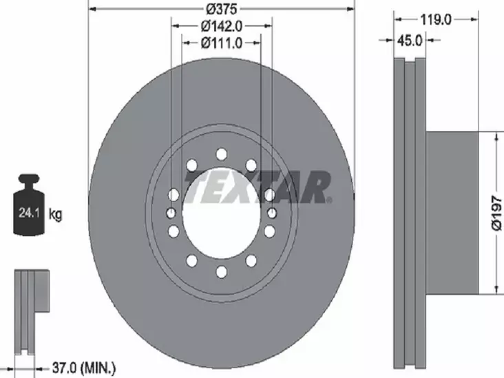 TEXTAR JARRULEVY 375MM VOLVO FL ETU 19.5 - Yleisosat ja tarvikkeet - 54847 - 1