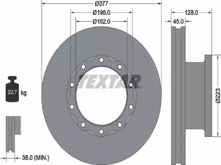 TEXTAR JARRULEVY 377MM MAN TGM ETU/TAKA 19.5 - Yleisosat ja tarvikkeet - 55777 - 1