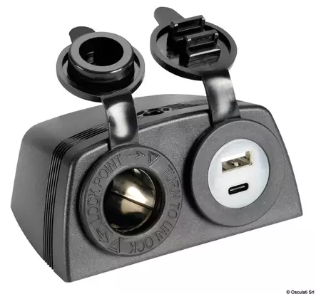 Lighter + USB-A + USB-C socket with housing - Veneen Sähkö - 68367 - 1