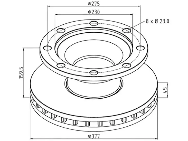 PE JARRULEVY 377MM BPW ABS VALMIUS 19,5 8-PULTTINEN - Yleisosat ja tarvikkeet - 54908 - 1