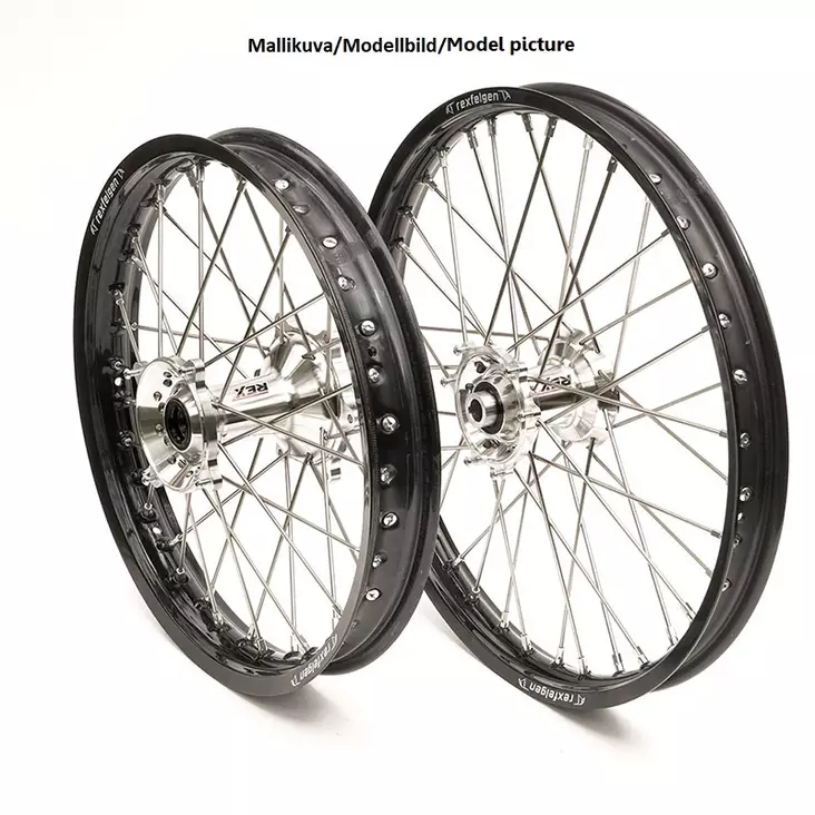 REX WHEELS 18-2,15 EXC&EXCF 24-.. TE&FE 24-.. EC&ECF 24 BLACK RIM/SILVER HUB 22M - Moottoripyörän Täydelliset vanteet - 80038 - 1