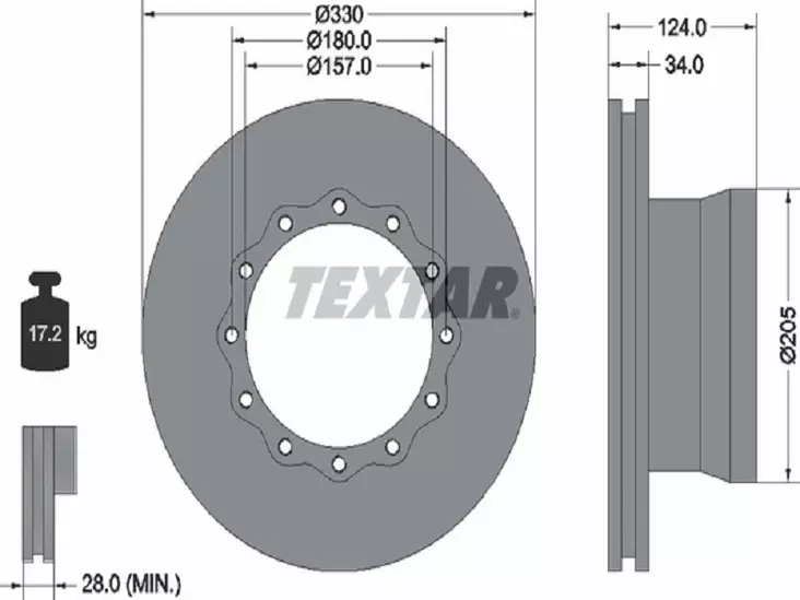TEXTAR JARRULEVY 330MM KORKEUS 124MM MAN L2000 TAKA 17.5 - Yleisosat ja tarvikkeet - 55378 - 1