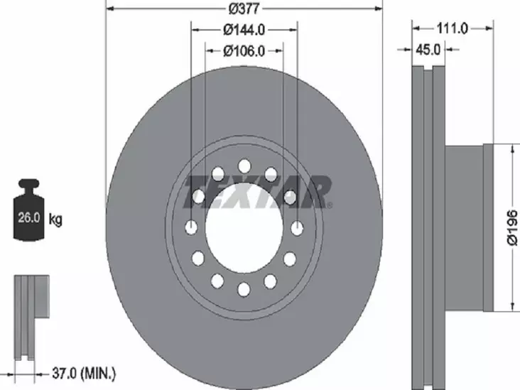 TEXTAR JARRULEVY 377MM MAN TGM ETU 19.5 - Yleisosat ja tarvikkeet - 55578 - 1