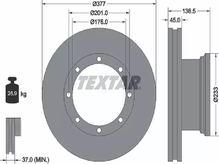 TEXTAR JARRULEVY 377MM MB ATEGO TAKA - Yleisosat ja tarvikkeet - 55508 - 1