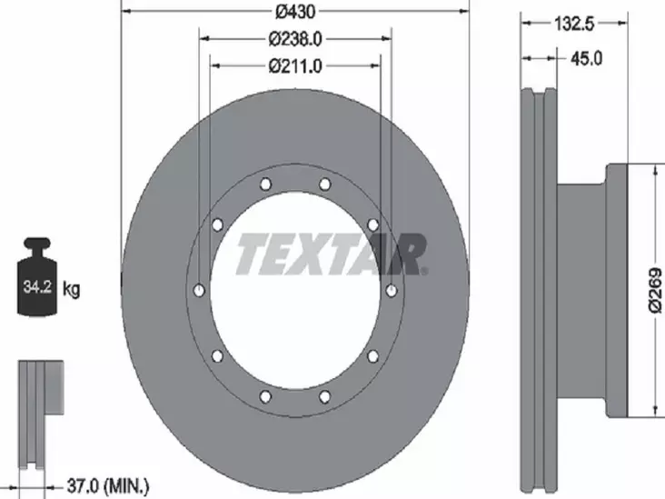 TEXTAR JARRULEVY 430MM MB ACTROS ETU/TAKA - Yleisosat ja tarvikkeet - 54928 - 1