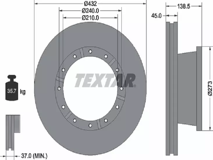TEXTAR JARRULEVY 436MM IVECO STRALIS ETU - Yleisosat ja tarvikkeet - 55778 - 1