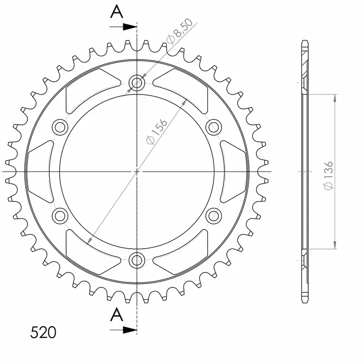 Supersprox Teräs takaratas Beta/GasGas/Husqv. Musta 44 - Moottoripyörän Ketjut & rattaat - 101329 - 1