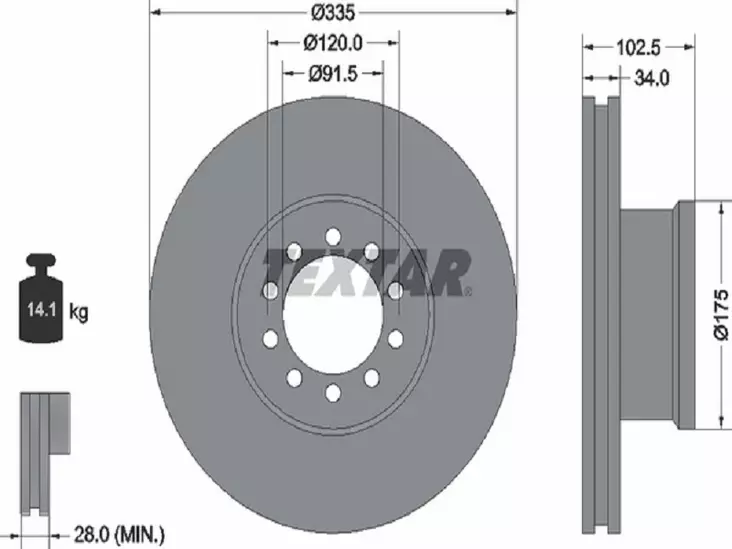 TEXTAR JARRULEVY 335MM MB ATEGO ETU EML 17.5 - Yleisosat ja tarvikkeet - 55599 - 1
