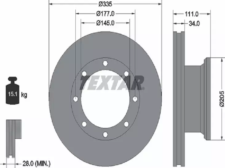 TEXTAR JARRULEVY 335MM MB ATEGO TAKA 17.5 - Yleisosat ja tarvikkeet - 54939 - 1